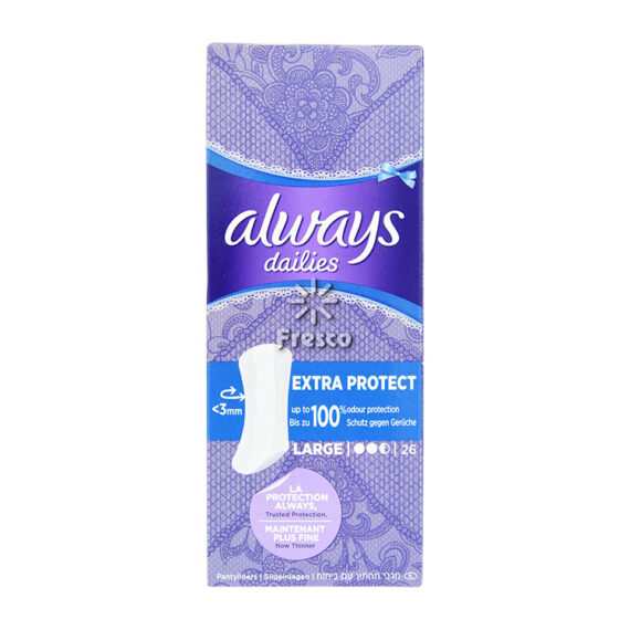 Always Dailies Extra Protect Up To 100% Odor Protection Large 26 Pcs