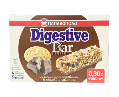 Παπαδοπούλου Digestives Μπάρες με Σοκολάτα Γάλακτος & Τσιπς Σοκολάτας  5 x 28g