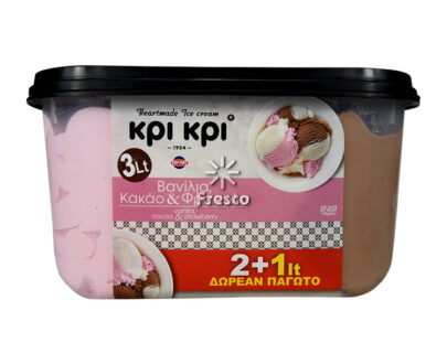 Kri Kri Ice Cream Vanilla, Cocoa & Strawberry 3L