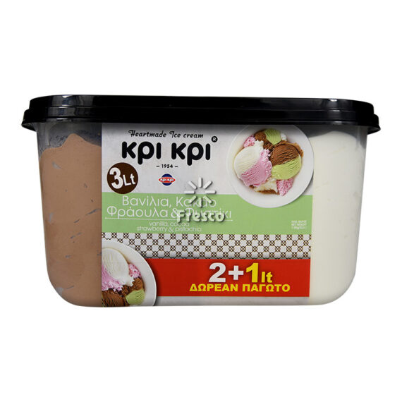 Kri Kri Ice Cream Vanilla, Cocoa, Strawberry & Pistachio 3L