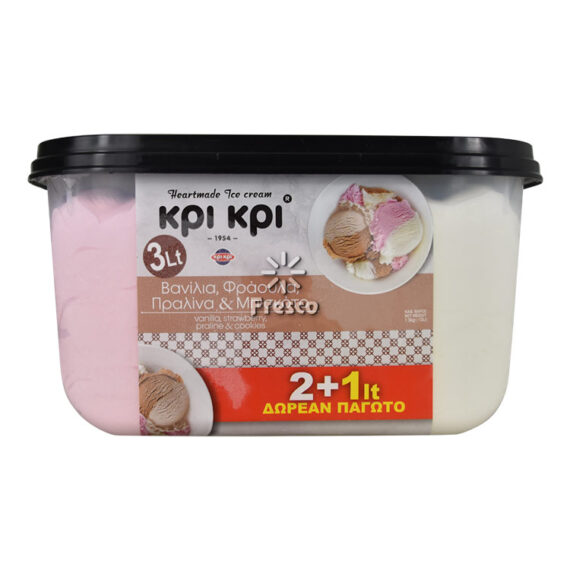 Kri Kri Ice Cream Vanilla, Strawberry, Praline & Cookie 3L