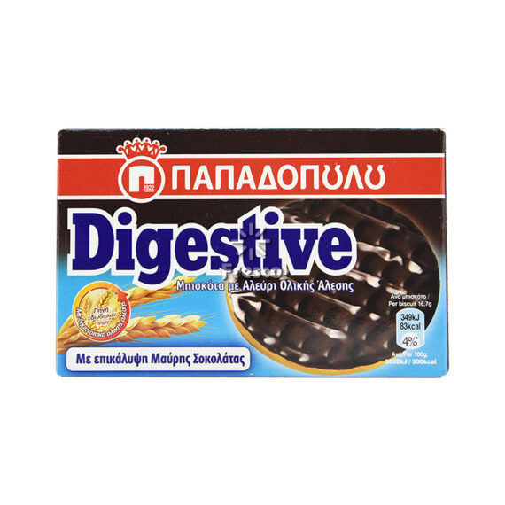 Papadopoulos Digestive Wholegrain Biscuits Coated with Dark Chocolate 200g