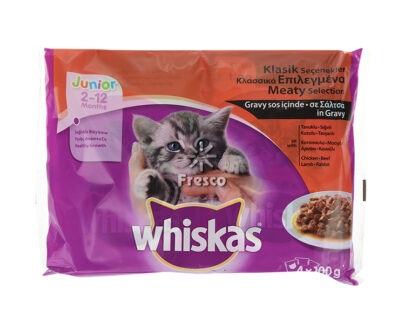 Whiskas Junior Τροφή για Γάτες με Επιλογή Κρεάτων για 2-12 Μηνών 4 x 100g